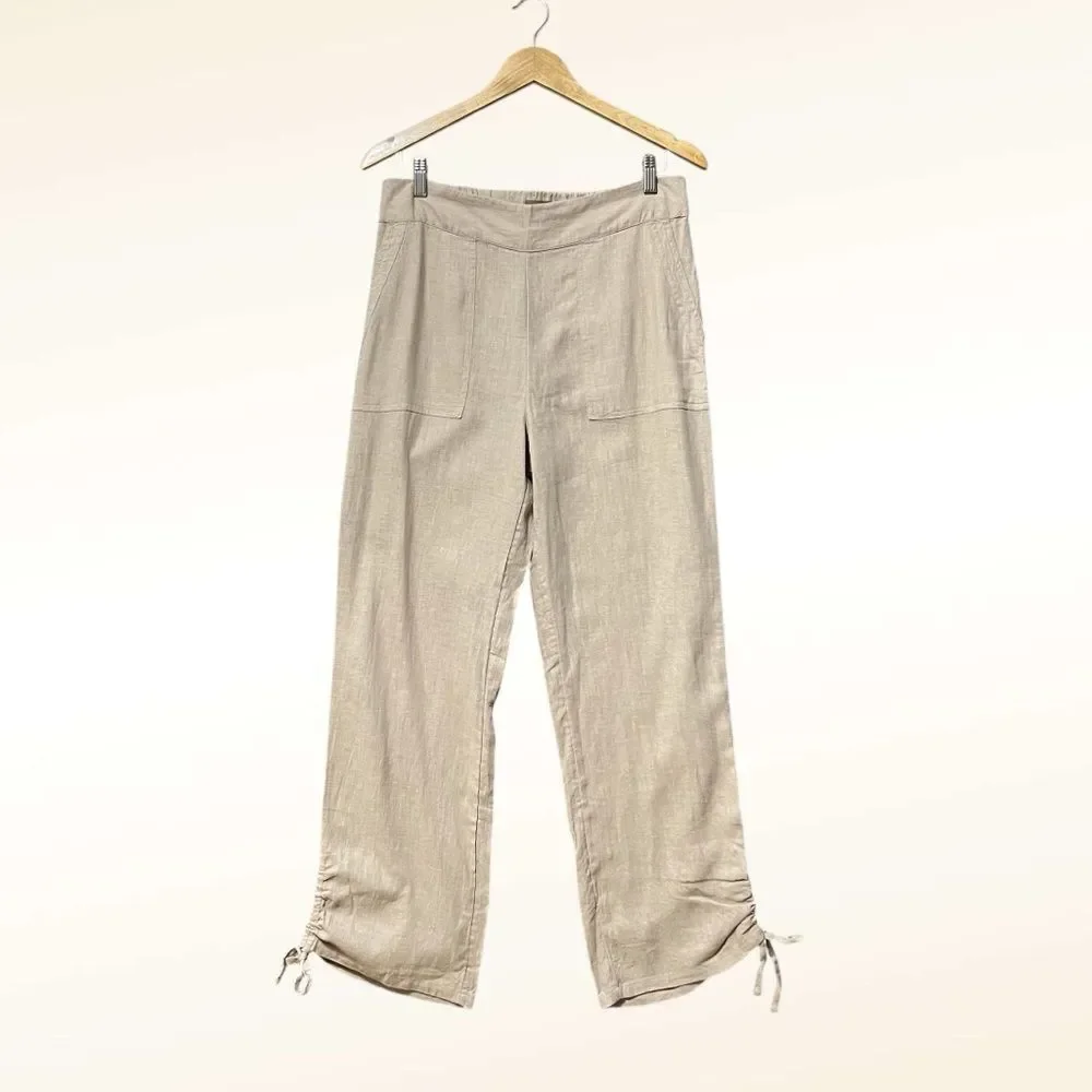 d&co Naturals Linen Blend Pull On Pants Size Small Tan Cinched Tie Ankles Beach